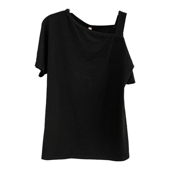 JS Womens Top Short Sleeve Cold Shoulder Pullover Shirt Black Size Medium NWT - Picture 7 of 8